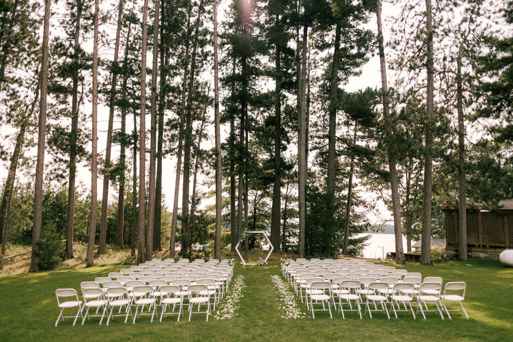 Ceremony Setup on Pinecrest Lawn at Chippewa Retreat Resort in Manitowish Waters, WI