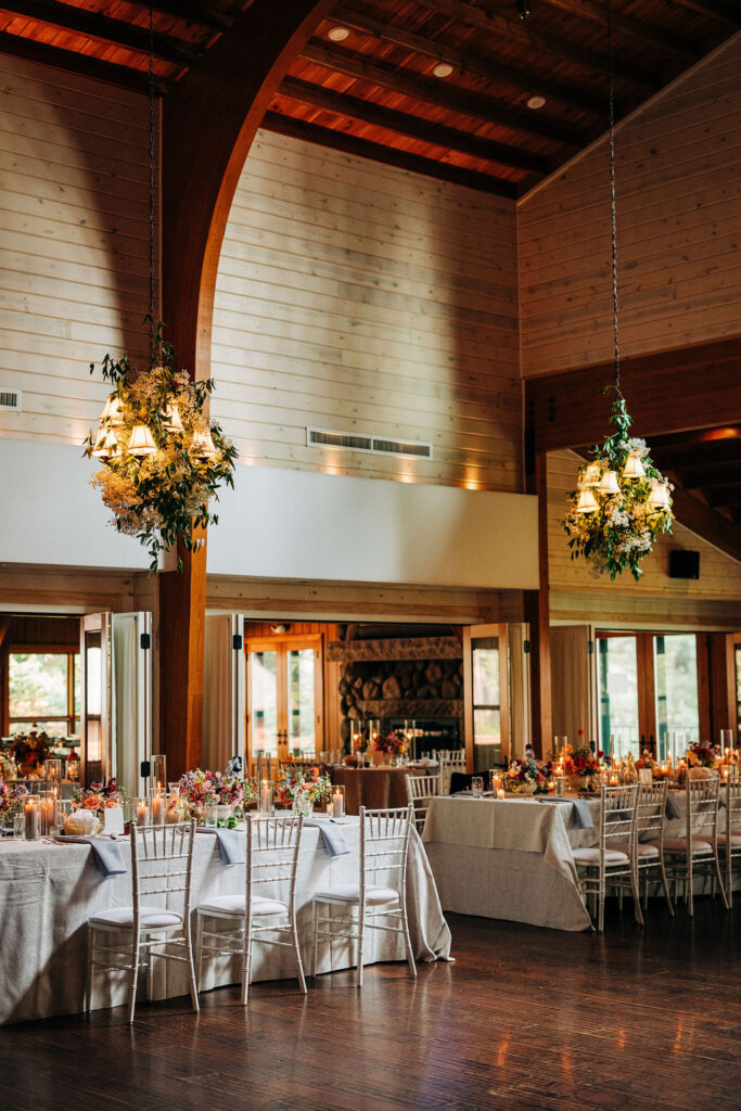 Interior lakeside wedding reception space at the White Oak Lodge at Chippewa Retreat in Manitowish Water Wisconsin.